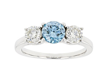 Picture of Blue And White Lab-Grown Diamond 14k White Gold 3-Stone Ring 1.50ctw