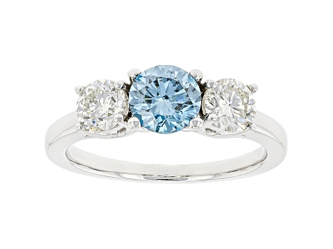 Blue And White Lab-Grown Diamond 14k White Gold 3-Stone Ring 1.50ctw