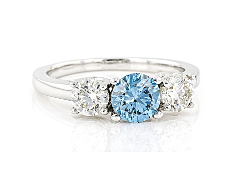 Blue And White Lab-Grown Diamond 14k White Gold 3-Stone Ring 1.50ctw