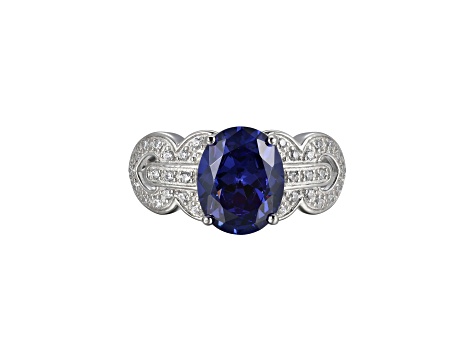 Blue And White Cubic Zirconia Platinum Over Silver Ring 4.29ctw