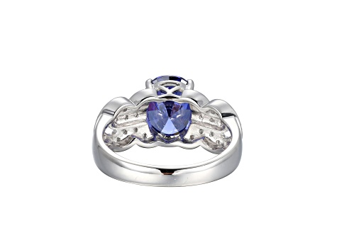 Blue And White Cubic Zirconia Platinum Over Silver Ring 4.29ctw