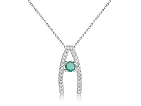 Round Emerald and White Sapphire Sterling Silver Pendant With Chain