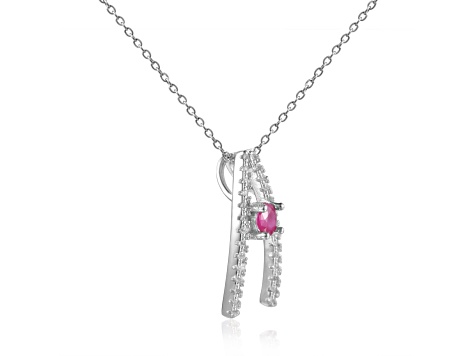 Round Ruby and White Sapphire Sterling Silver Pendant With Chain