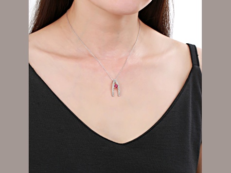 Round Ruby and White Sapphire Sterling Silver Pendant With Chain