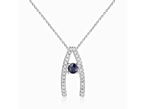 Round Blue Sapphire and White Sapphire Sterling Silver Pendant With Chain