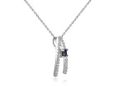 Round Blue Sapphire and White Sapphire Sterling Silver Pendant With Chain