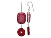 Sterling Silver Polished Carnelian and Red Jadeite Dangle Earrings