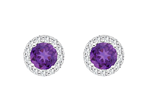 7mm Round Amethyst And White Topaz Accent Rhodium Over Sterling Silver Halo Stud Earrings