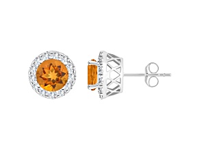 7mm Round Citrine And White Topaz Accent Rhodium Over Sterling Silver Halo Stud Earrings