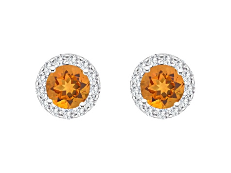 7mm Round Citrine And White Topaz Accent Rhodium Over Sterling Silver Halo Stud Earrings