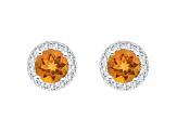 7mm Round Citrine And White Topaz Accent Rhodium Over Sterling Silver Halo Stud Earrings