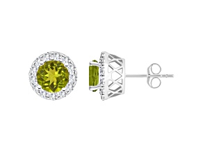 7mm Round Peridot And White Topaz Accent Rhodium Over Sterling Silver Halo Stud Earrings