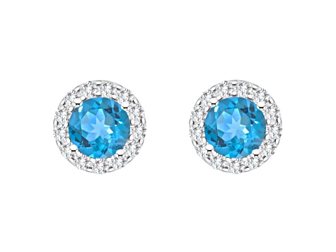 7mm Round Swiss Blue Topaz And White Topaz Accent Rhodium Over Sterling Silver Halo Stud Earrings