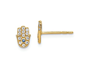 14k Yellow Gold Children's Cubic Zirconia Hamsa Stud Earrings