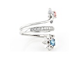 Pink, Blue And White Lab-Grown Diamond 14k White Gold Flower Bypass Ring 0.75ctw