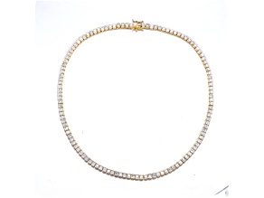 Clear Cubic Zirconia, 14K Gold Plated over Sterling Silver with Classic Tennis Necklace