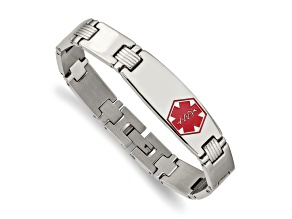 Stainless Steel Polished and Brushed Red Enamel 8.25-inch Medical ID Bracelet