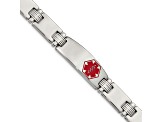 Stainless Steel Polished and Brushed Red Enamel 8.25-inch Medical ID Bracelet