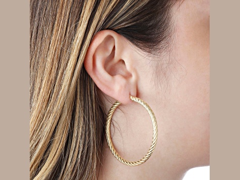 Judith Ripka 1-1/4" Round Twisted Hoop Earrings, 14K Yellow Gold Clad