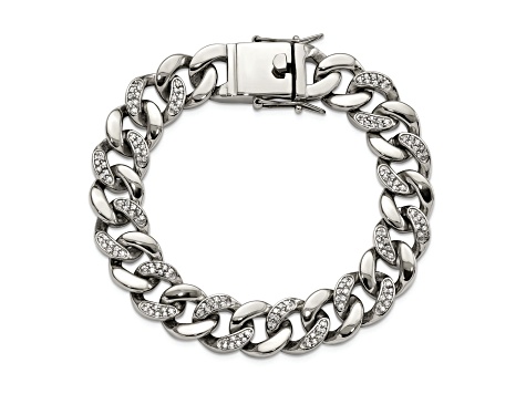 White Cubic Zirconia Stainless Steel Men's Bracelet