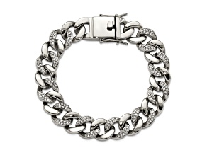 White Cubic Zirconia Stainless Steel Men's Bracelet
