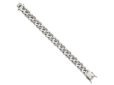 White Cubic Zirconia Stainless Steel Men's Bracelet