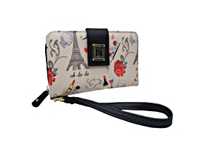 Stone Mountain Paris Leather Large Tab Zip Around Wallet with Wristlet Strap Bone Color