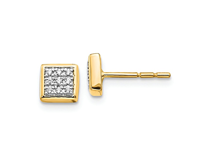 10k Yellow Gold and Rhodium Over 10k Yellow Gold 6mm 0.09ctw Diamond Stud Earrings
