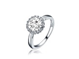 Clear Cubic Zirconia, Rhodium Plated over Sterling Silver Halo Solitaire Ring