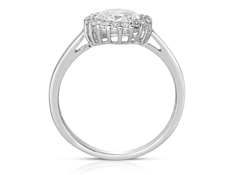 Clear Cubic Zirconia, Rhodium Plated over Sterling Silver Halo Solitaire Ring