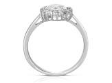 Clear Cubic Zirconia, Rhodium Plated over Sterling Silver Halo Solitaire Ring