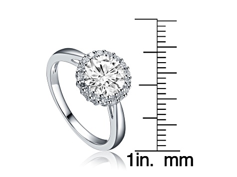 Clear Cubic Zirconia, Rhodium Plated over Sterling Silver Halo Solitaire Ring