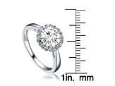 Clear Cubic Zirconia, Rhodium Plated over Sterling Silver Halo Solitaire Ring