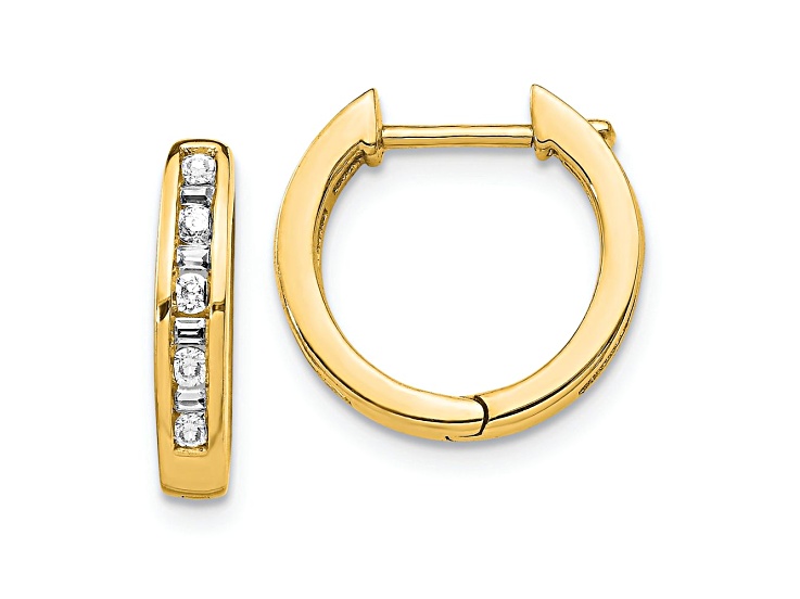 10k Yellow Gold 9/16", 0.266ctw Round and Baguette Diamond Hinged Hoop Earrings
