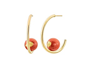 14K Yellow Gold Over Sterling Silver Beaded Red Lucite Hoops