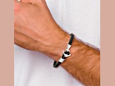 Black Leather and Stainless Steel Polished Anchor 8-inch Bracelet