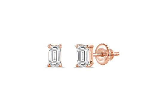 White Cubic Zirconia 14k Rose Gold Studs With Velvet Gift Box 0.50ctw