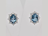 1.74ctw Oval London Blue Topaz and Cubic Zirconia Rhodium Over Sterling Silver Earrings