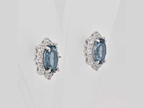 1.74ctw Oval London Blue Topaz and Cubic Zirconia Rhodium Over Sterling Silver Earrings