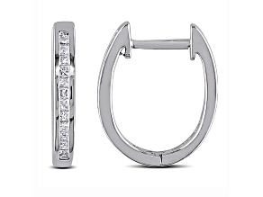 0.25ctw Princess Cut Channel Set Diamond Hoop Earrings in Sterling Silver