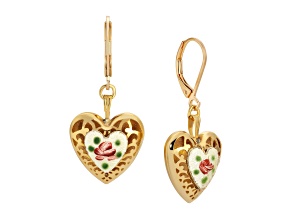 Textured Heart Floral Enamel Center Leverback Earrings