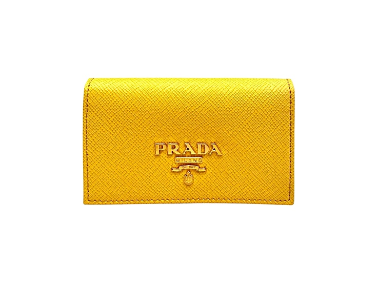 Prada Saffiano Yellow Leather Card Case Wallet - 1DD05A | JTV