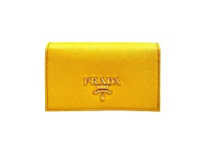 Prada Saffiano Yellow Leather Card Case Wallet