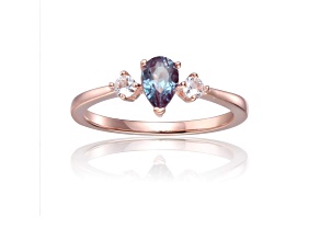 Lab Created Alexandrite with White Sapphire Accents 14K Rose Gold Over Sterling Silver Ring, 0.72ctw