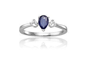 Blue Sapphire with White Sapphire Accents Sterling Silver Ring, 0.67ctw