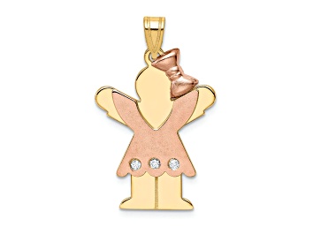 Picture of 14K Two-tone Gold Satin I1/G-H Diamond Girl with Bow Pendant