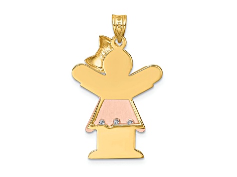 14K Two-tone Gold Satin I1/G-H Diamond Girl with Bow Pendant
