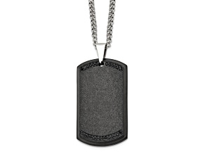 Black Cubic Zirconia Stainless Steel Brushed Black IP-plated Men's Dog Tag Pendant With Chain