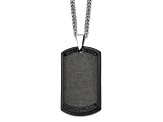 Black Cubic Zirconia Stainless Steel Brushed Black IP-plated Men's Dog Tag Pendant With Chain