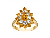 Citrine Double Halo 14K Yellow Gold Plated Sterling Silver Ring 3.41 ctw